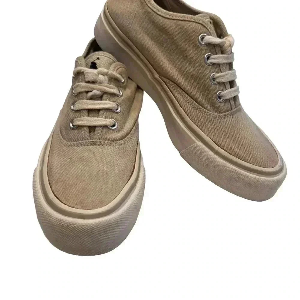 Polo Ralph Lauren Shoes Womens 7 Low Top Lace Up Sneakers Khaki Canvas
